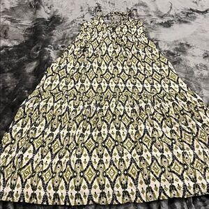 Olive Green & Cream Patterned Maxi Dress